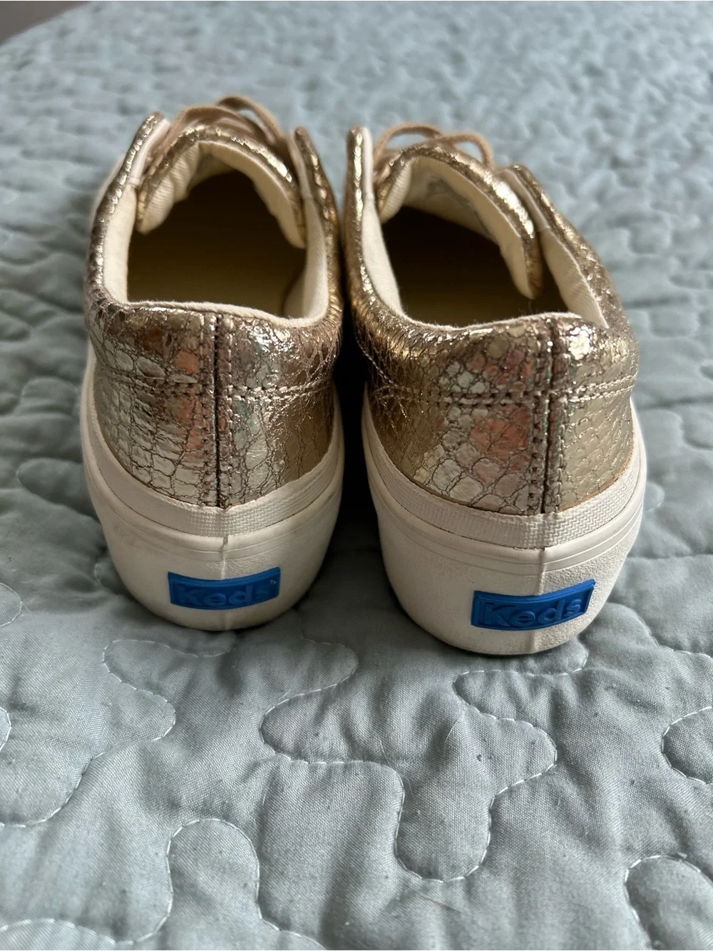 Keds Metallic Gold Textured Lace-Up Sneakers